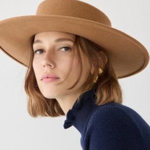 J. CREW Contoured-Crown Wool Suede Ribbon Boater Hat Honey Brown Adobe NWT